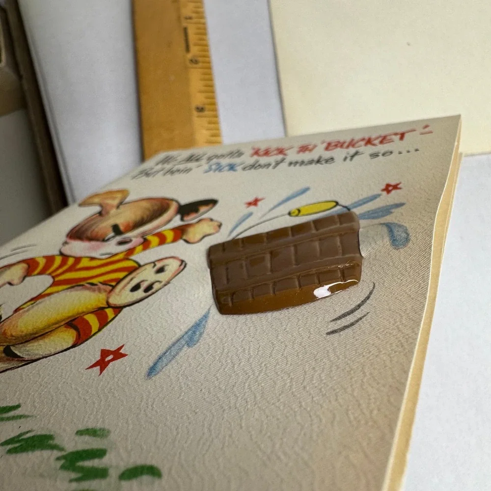 Vintage‎ Stanley Greetings Get Well Card Kick the Bucket Dog 1950's USA Unused
